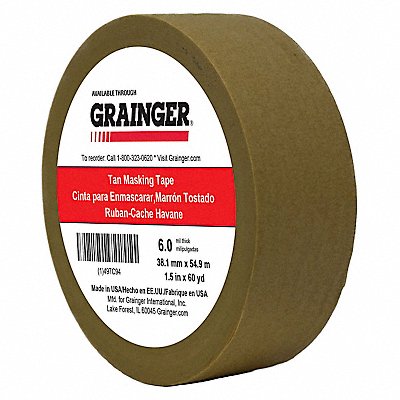 GRAINGER TC9715X60YD Masking Tape 1 1/2 W 60 yd L Tan