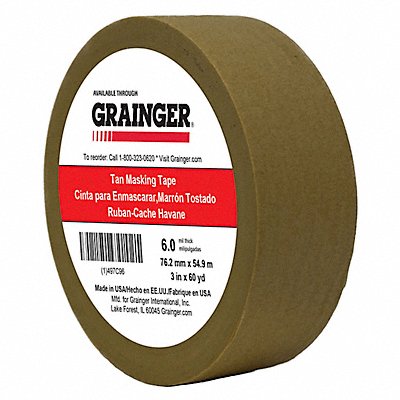 GRAINGER TC973X60YD Masking Tape 3 W 60 yd L Tan