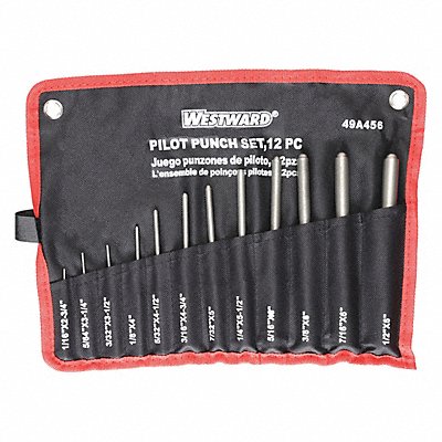 WESTWARD 49A456 Pilot Punch Set Alloy Steel 12 Pc