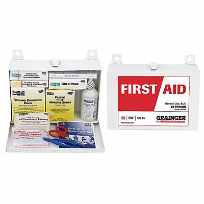 GRAINGER 54620 First Aid Kit w/House 143pcs 3x10 WHT