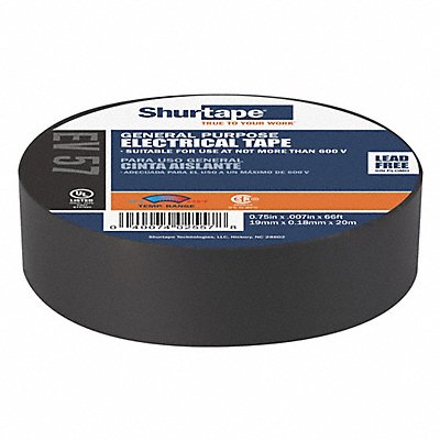 SHURTAPE EV057 Elec Tape 66 ft Lx3/4 in W 7 mil Black