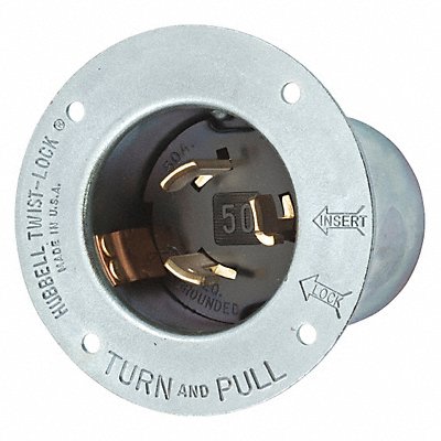 HUBBELL HBL3777 Flanged Locking Inlet Slvr 600VAC/250VDC