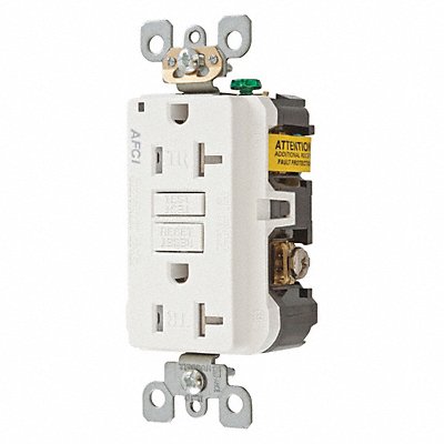 HUBBELL AFR20TRW Receptacle White 20 A GFCI 2P3W Back Side 1PK