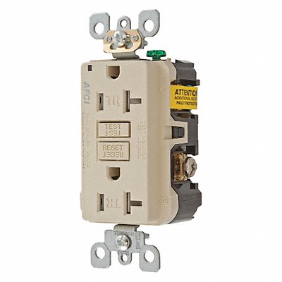 HUBBELL AFR20TRI Receptacle Ivory 20 A GFCI 2P3W Bk Sd 1PK