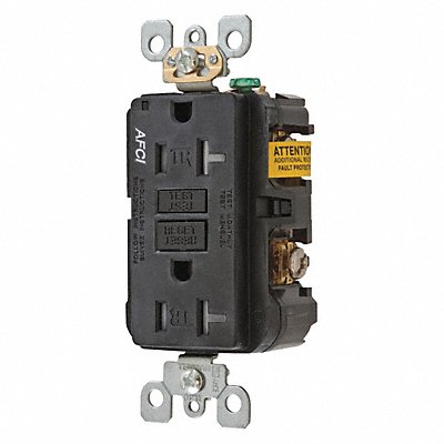 HUBBELL AFR20TRBK Recept Blk 20 A GFCI 2P3W Back Side 1PK