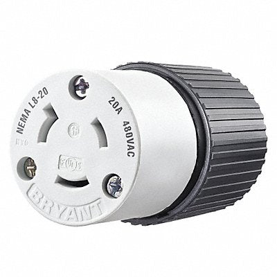 GRAINGER 70820NC Locking Connector Strt 20 A Black White Nyl L8-20R