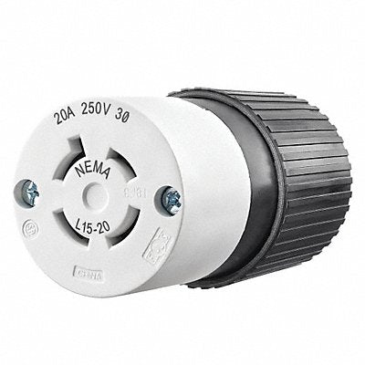 GRAINGER 71520NC Locking Connector Strt 20 A Blk White Nyl L15-20R