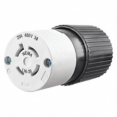 GRAINGER 71620NC Locking Connector Strt 20 A Blk White Nyl L16-20R