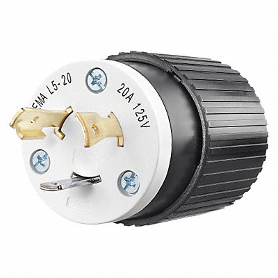 GRAINGER 70520NP Locking Plug Strt 20 A Blk White Nylon 3Blds