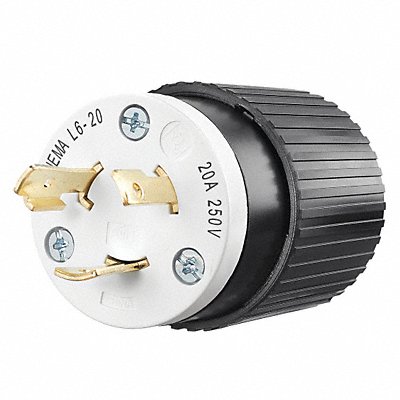 GRAINGER 70620NP Locking Plug Strt 20 A Blk White Nylon 3Blds