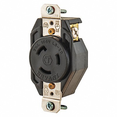 GRAINGER 70520FR Locking Receptacle Black 125VAC 1 HP 20A