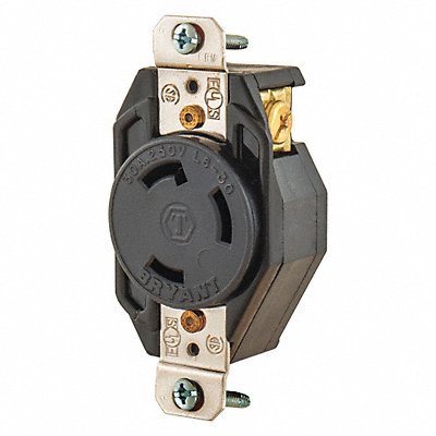 GRAINGER 70630FR Locking Receptacle Black 250VAC 2 HP 30A