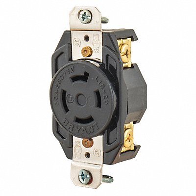 GRAINGER 71520FR Locking Receptacle Black 250VAC 3 HP 20A