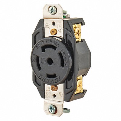 GRAINGER BRY72130FR Locking Receptacle Black 120/208VAC 30A