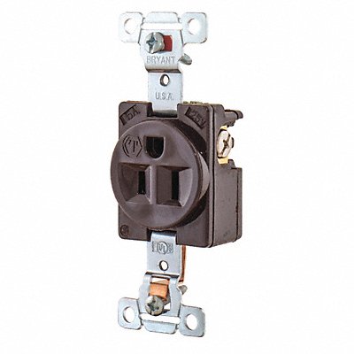 GRAINGER 5261 Receptacle Brwn 15A Nylon 0.5 HP 2 Poles