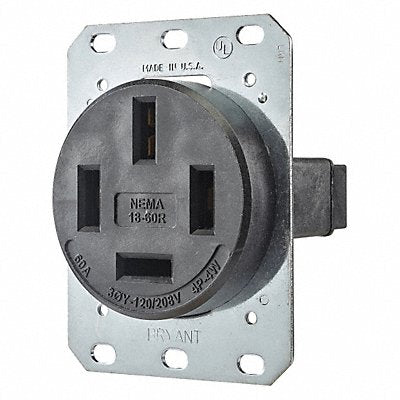 GRAINGER 8360FR Receptacle Blk 60A Thermoplastic Polymer