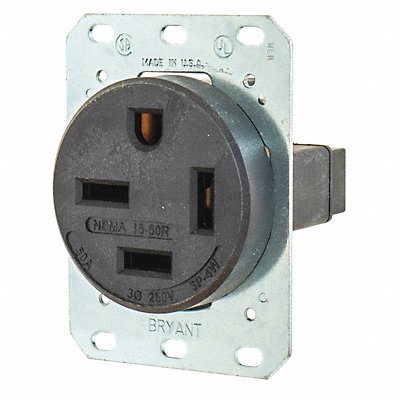 GRAINGER 8450FR Receptacle Black 50A 7.5 HP 3 Poles