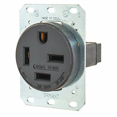 GRAINGER 8460FR Receptacle Black 60A 10.0 HP 3 Poles