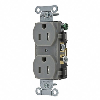 GRAINGER CBRS15GRYWRTR Receptacle Grey 15A Nylon 0.5 HP 2 Poles