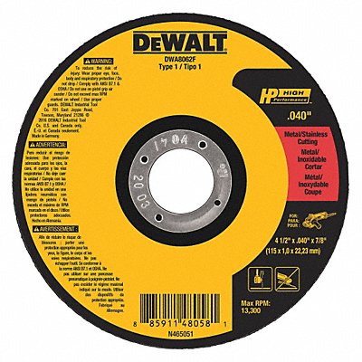 DEWALT DWA8062F Abrasive Cut Off Wheel 7/8 Connect. A60T
