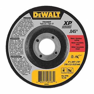 DEWALT DWA8959F Depressed Centre Cut Off Wheel 7/8 CN Unthreaded Hole