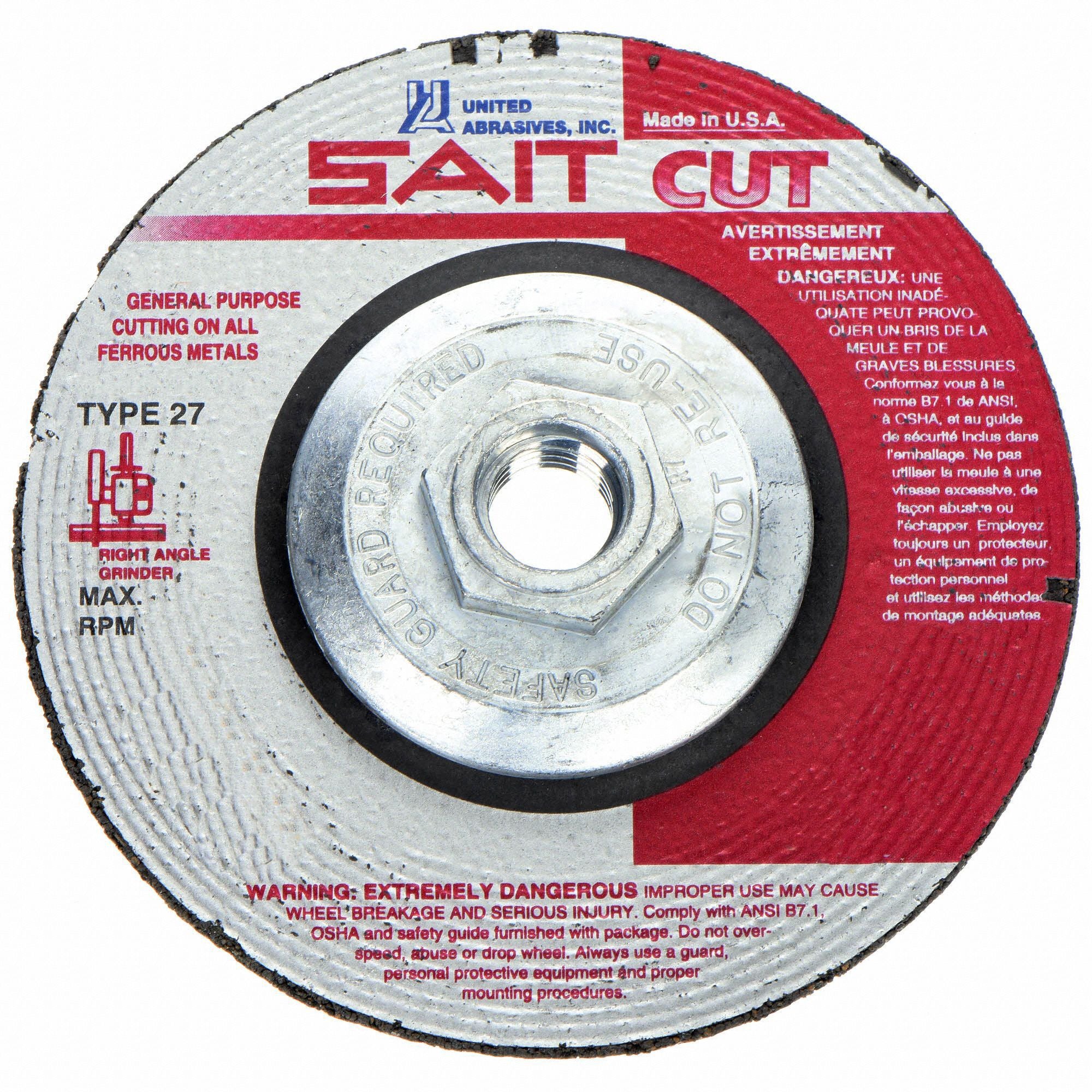 UNITED ABRASIVES-SAIT 22120 Depressed Centre Cut Off Wheel 5/8 -11CN ThreadHle