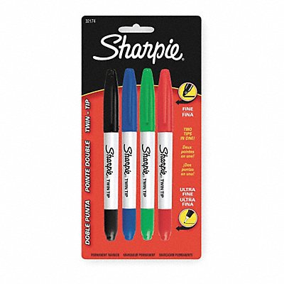 SHARPIE 32174PP Twin Tip Permanent Marker Asst PK4