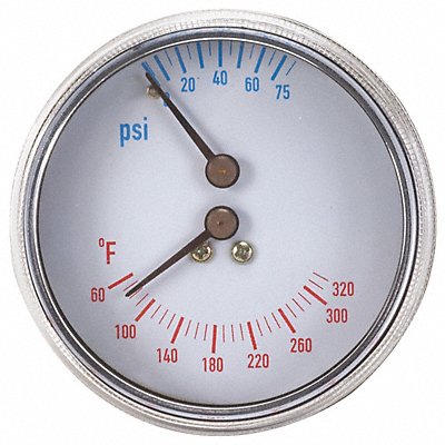 GRAINGER 4CFC4 Boiler Gauge Round 0-75 PSI 60 to 260 F