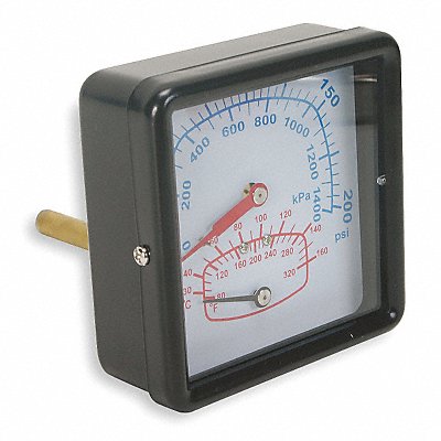 GRAINGER 4CFC9 Boiler Gauge Square 0-200PSI 80 to 320 F
