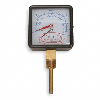 GRAINGER 4CFD1 Boiler Gauge Square 0-200PSI 80 to 320 F