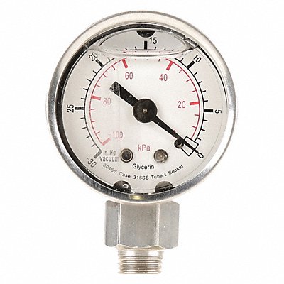 GRAINGER 4CFE3 D1355 Pressure Gauge Liquid Filled 1-1/2 In