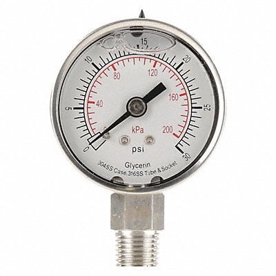 GRAINGER 4CFF6 D1359 Pressure Gauge Liquid Filled 2 In