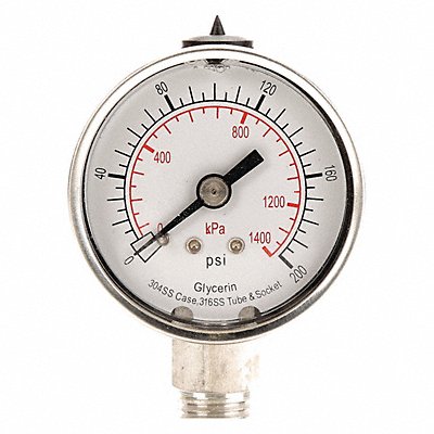GRAINGER 4CFG1 D1359 Pressure Gauge Liquid Filled 2 In