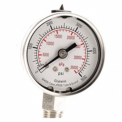 GRAINGER 4CFG8 D1359 Pressure Gauge Liquid Filled 2 In