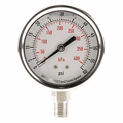 GRAINGER 4CFH3 D1364 Pressure Gauge Liquid Filled 2-1/2 In
