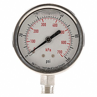 GRAINGER 4CFH4 D1364 Pressure Gauge Liquid Filled 2-1/2 In