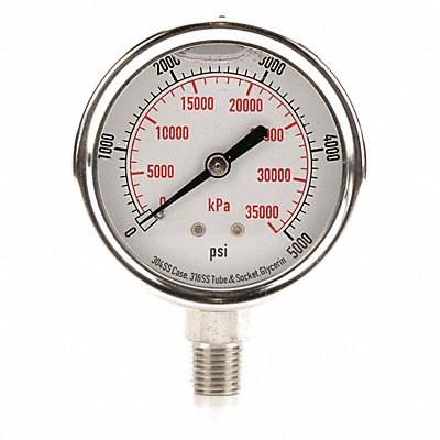 GRAINGER 4CFJ4 D1364 Pressure Gauge Liquid Filled 2-1/2 In