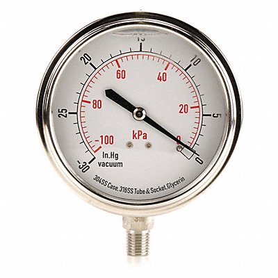GRAINGER 4CFJ5 D1368 Vacuum Gauge Liquid Filled 3-1/2 In