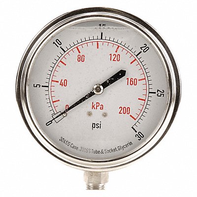 GRAINGER 4CFJ7 D1368 Pressure Gauge Liquid Filled 3-1/2 In