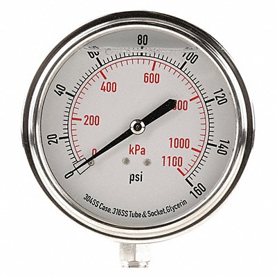 GRAINGER 4CFK1 D1368 Pressure Gauge Liquid Filled 3-1/2 In