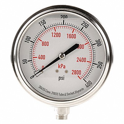 GRAINGER 4CFK4 D1368 Pressure Gauge Liquid Filled 3-1/2 In