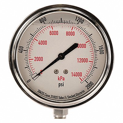 GRAINGER 4CFK7 D1368 Pressure Gauge Liquid Filled 3-1/2 In
