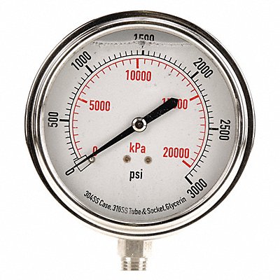 GRAINGER 4CFK8 D1368 Pressure Gauge Liquid Filled 3-1/2 In