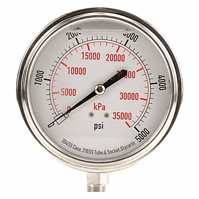 GRAINGER 4CFK9 D1368 Pressure Gauge Liquid Filled 3-1/2 In