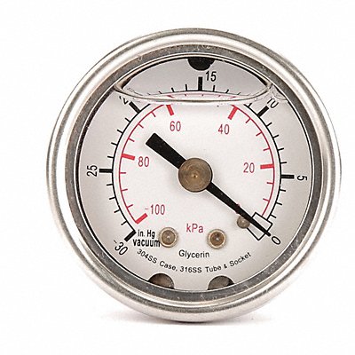 GRAINGER 4CFL6 D1356 Pressure Gauge Liquid Filled 1-1/2 In