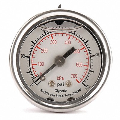 GRAINGER 4CFL5 D1356 Pressure Gauge Liquid Filled 1-1/2 In