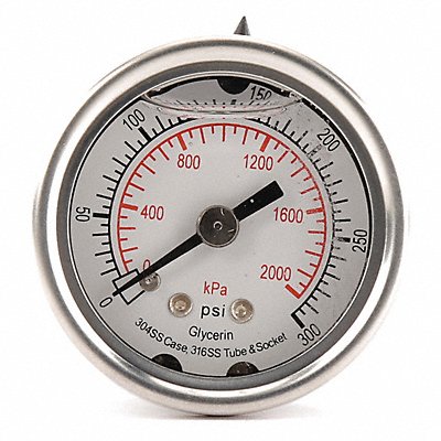 GRAINGER 4CFL8 D1356 Pressure Gauge Liquid Filled 1-1/2 In