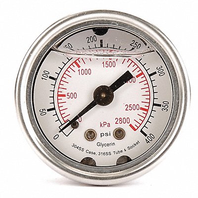 GRAINGER 4CFL9 D1356 Pressure Gauge Liquid Filled 1-1/2 In