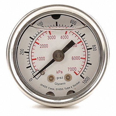 GRAINGER 4CFN2 D1356 Pressure Gauge Liquid Filled 1-1/2 In
