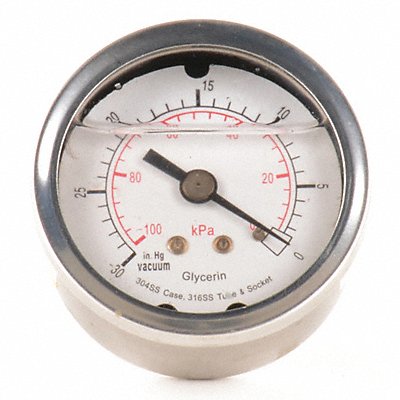 GRAINGER 4CFN6 D1361 Vacuum Gauge Liquid Filled 2 In